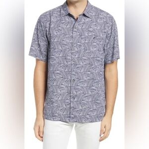 Tommy Bahama Short Sleeve Shirt Raffia Geo Navy Medium Ocean Deep Silk $135 EUC